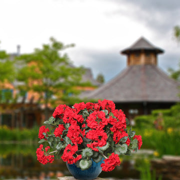 Deluxe UV Red Geranium Bush: 18-Inch, 7 Silk Flowers & Leaves, Floral Home by Artificial Flowers